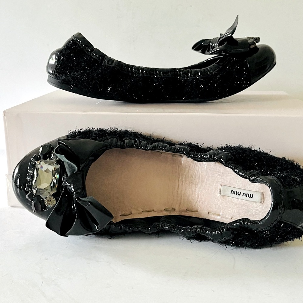 Miu Miu black metallic fringe embellished ballet flats 7.5